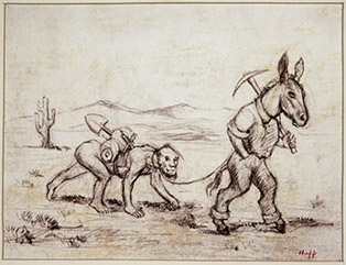 Horse miner with man to carry supplies