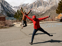 Renske and Lucy jump (for joy?) at Convict Lake