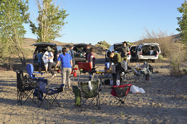 Setting up camp and preparing dinner at Lake Lahontan State Recreation Area.