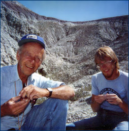 Karl with a Denver Museum of Nature and Science crew in the Wind River Formation of Wyoming, 1986