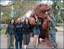 The group befriends a giant ground sloth at the La Brea Tar Pits