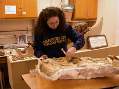 Leah does final cleaning of the incomplete pelvis