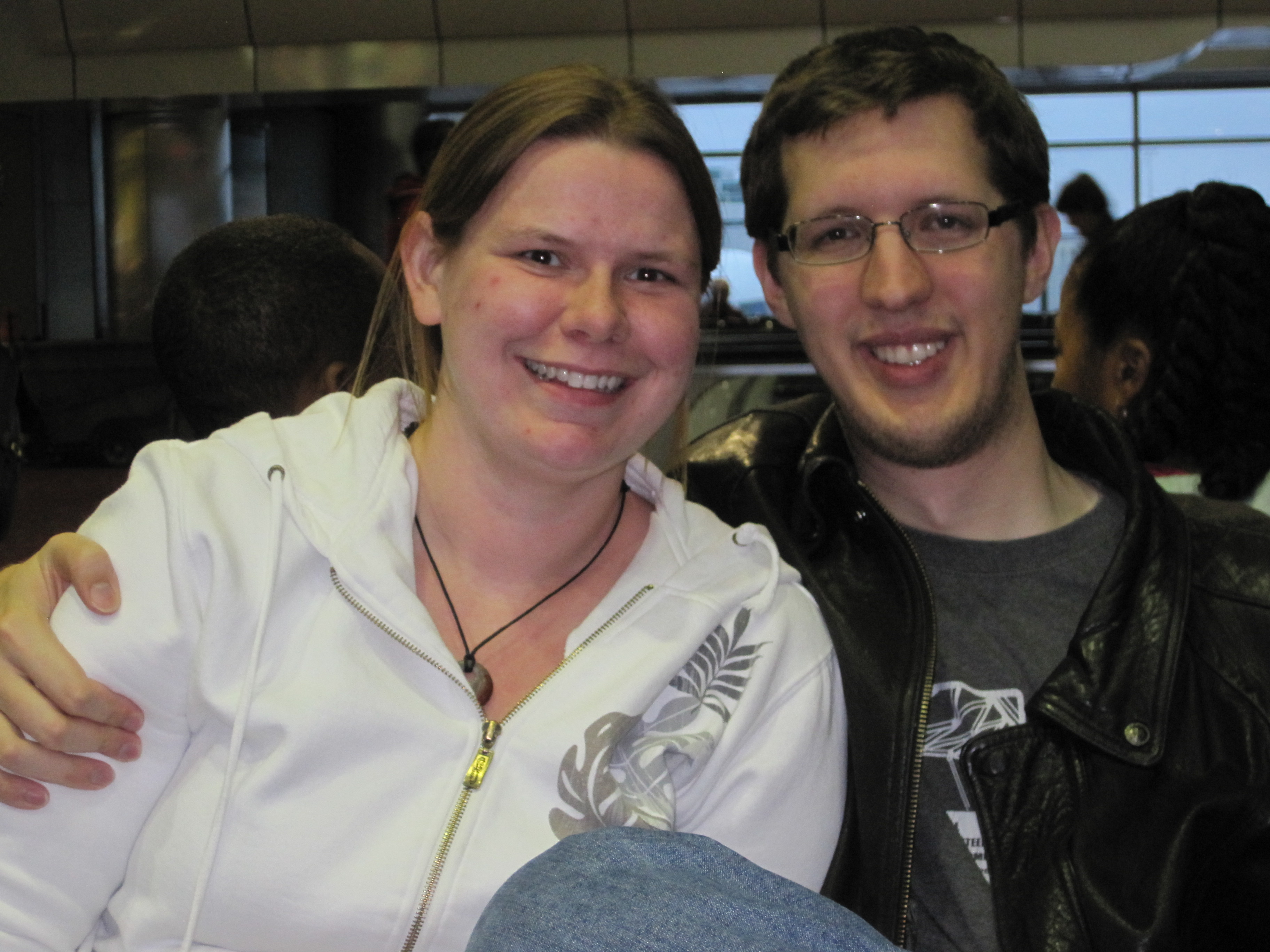 Molly Wright and her husband, Tim Dulac, at the airport.