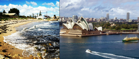 Freemantle Beach and Sydney Opera House