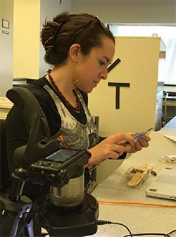 The author measuring lizard specimens at the AMNH in New York City.