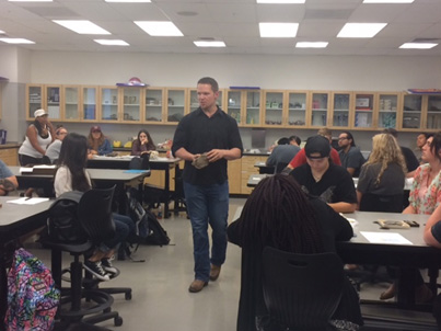 UCMP graduate student Larry Taylor teaching at Los Medanos Community College. Photo courtesy of Briana McCarthy.