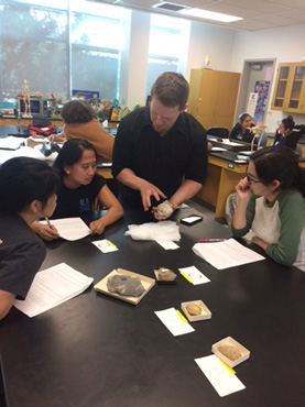 Students appreciated working directly with the fossils. Photo courtesy of Briana McCarthy.