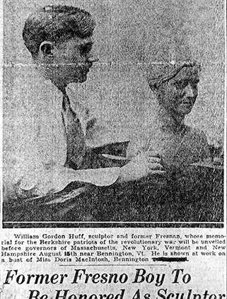 Newspaper article with Doris bust