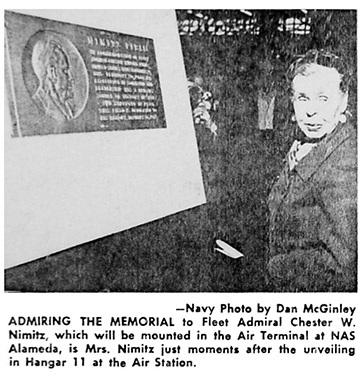 Mrs. Nimitz with Huff's plaque of her husband