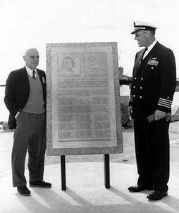 Doolittle with the plaque commemorating his Raiders raid on Japan