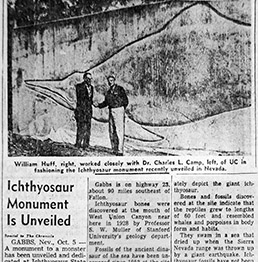 Newspaper article about Huff and the ichthyosaur relief