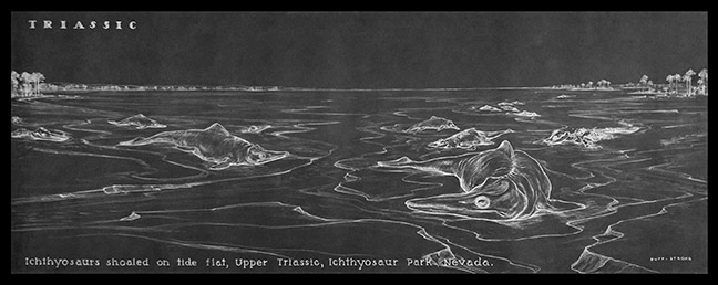 Huff and Strong's Triassic scene of beached ichthyosaurs