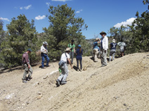 Tour guide Mike (second from left) took us to another of Charles Camp's ichthyosaur quarries west of the visitor center.