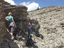 The students take advantage of some shade while describing a two-meter section of the Wah Wah Limestone.