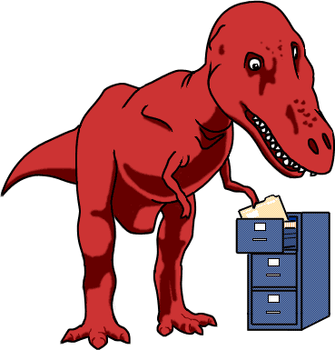 T. rex and filing cabinet