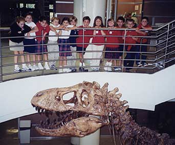 Saklan Valley School students with T. rex