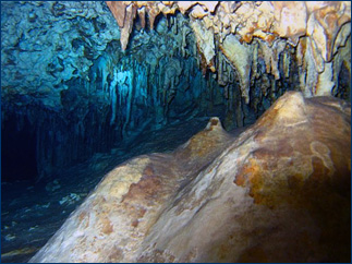 Cave formations in the Choc Mool cave system
