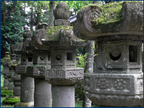 Stone carvings marking graves on the mausoleum grounds