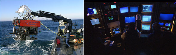 Launching the ROV and the ROV control room