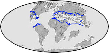 Extent of rudist reefs during the Cretaceous