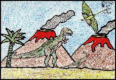 Dino by volcano