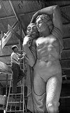 Huff applies final touches to the scaled-up Arts figure