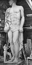 Huff applies final touches to the scaled-up Science figure