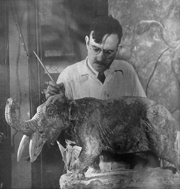 Huff working on his gomphothere sculpture