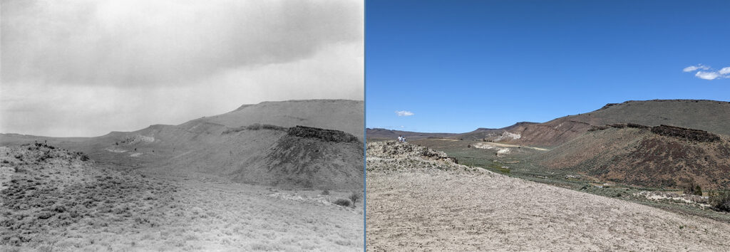 Comparison photo of past and present of a small hill